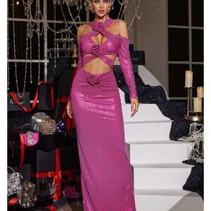 Elegant Pink sequince Maxi Dress